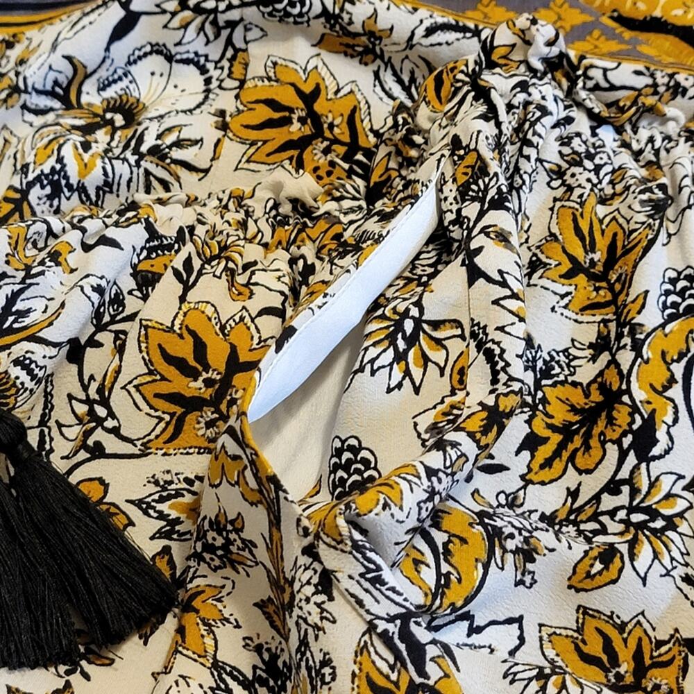Garnet Hill Paisley Floral Pull On Elastic Waist Skirt Mustard Black Size S Boho - Picture 7 of 10